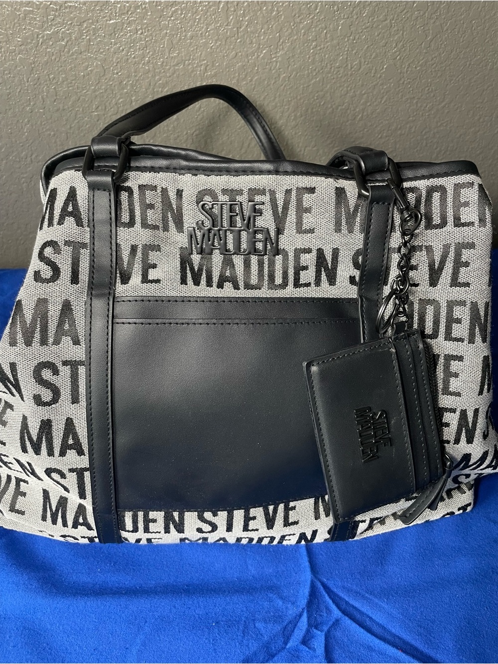 Steve Madden Black & Gray Logo Tote Bag